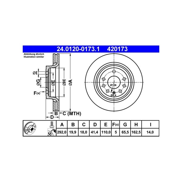 Bromsskiva Ventilerad, Bakaxel Ate 24.0120-0173.1 ATE Bromsskiva Ventilerad, Bakaxel Ate 24.0120-0173.1 ATE