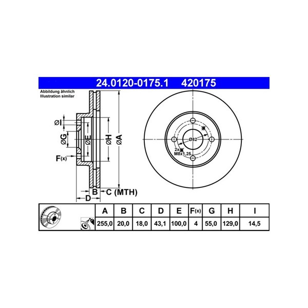 Bromsskiva Ventilerad, Framaxel Ate 24.0120-0175.1 ATE