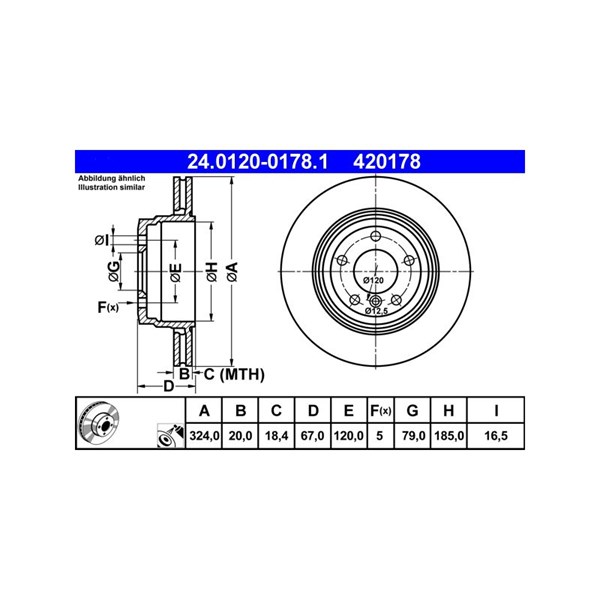 Bromsskiva Ventilerad, Bakaxel Ate 24.0120-0178.1 ATE Bromsskiva Ventilerad, Bakaxel Ate 24.0120-0178.1 ATE