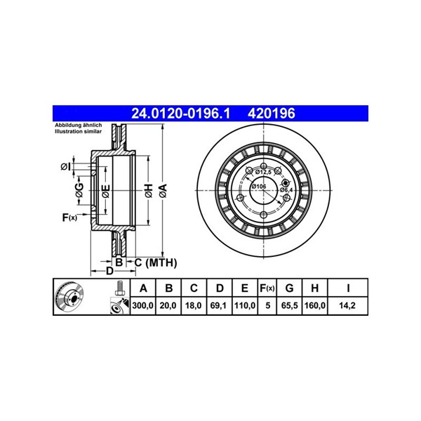 Bromsskiva Ventilerad, Bakaxel Ate 24.0120-0196.1 ATE