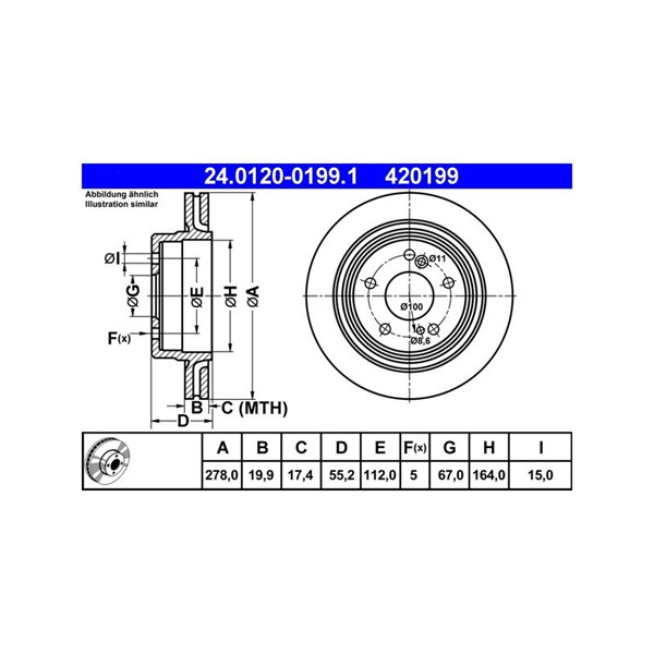 Bromsskiva Ventilerad, Bakaxel Ate 24.0120-0199.1 ATE Bromsskiva Ventilerad, Bakaxel Ate 24.0120-0199.1 ATE