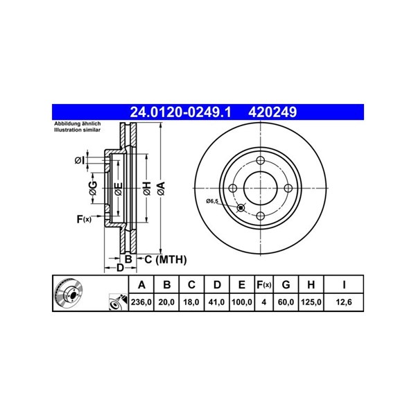 Bromsskiva Ventilerad, Framaxel Ate 24.0120-0249.1 ATE Bromsskiva Ventilerad, Framaxel Ate 24.0120-0249.1 ATE