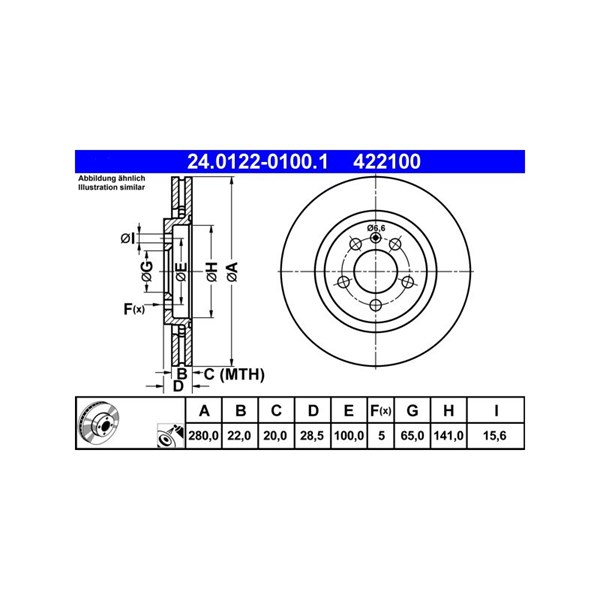 Bromsskiva Ventilerad, Framaxel Ate 24.0122-0100.1 ATE Bromsskiva Ventilerad, Framaxel Ate 24.0122-0100.1 ATE
