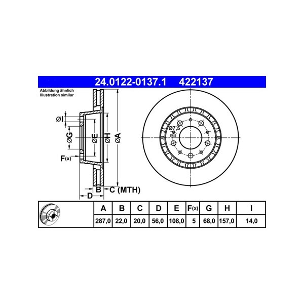 Bromsskiva Ventilerad, Framaxel Ate 24.0122-0137.1 ATE Bromsskiva Ventilerad, Framaxel Ate 24.0122-0137.1 ATE