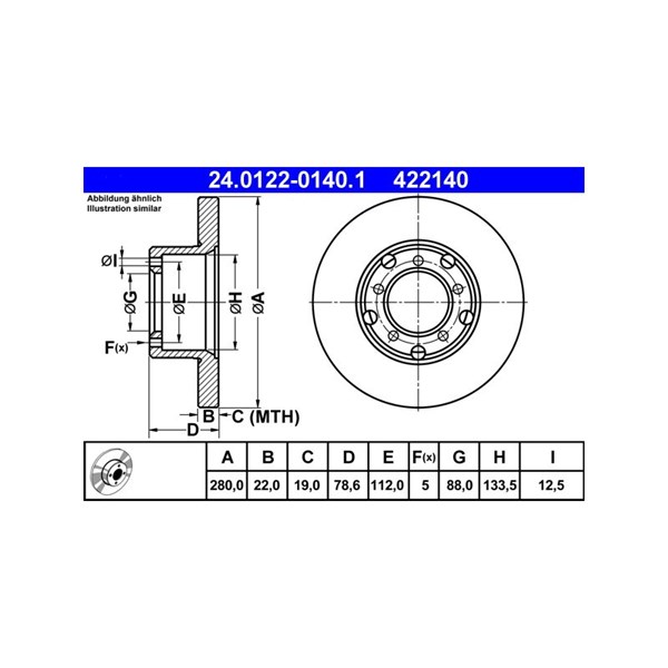 Bromsskiva Solid, Framaxel Ate 24.0122-0140.1 ATE Bromsskiva Solid, Framaxel Ate 24.0122-0140.1 ATE