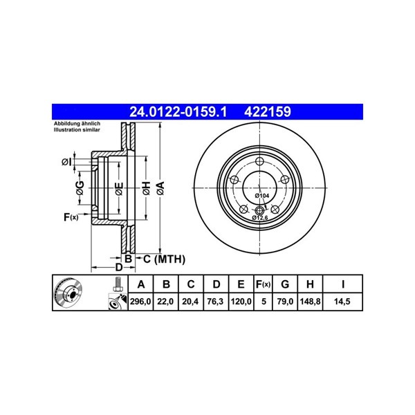 Bromsskiva Ventilerad, Framaxel Ate 24.0122-0159.1 ATE