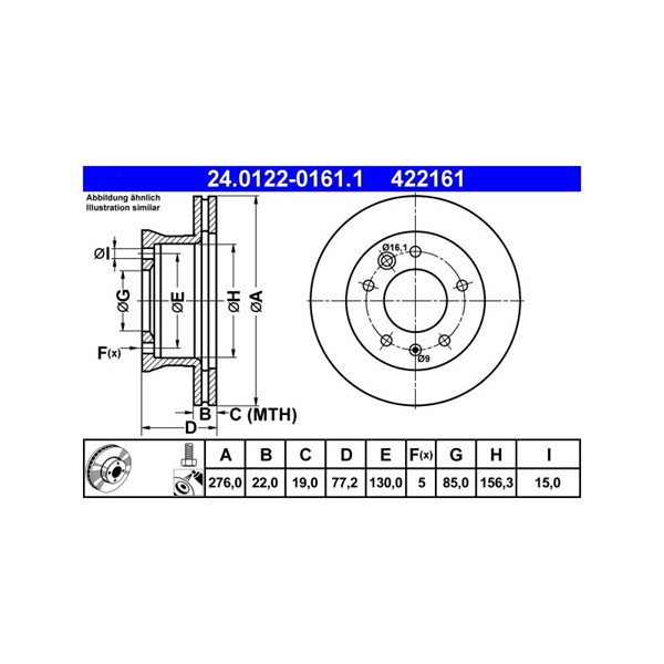 Bromsskiva Ventilerad, Framaxel Ate 24.0122-0161.1 ATE Bromsskiva Ventilerad, Framaxel Ate 24.0122-0161.1 ATE