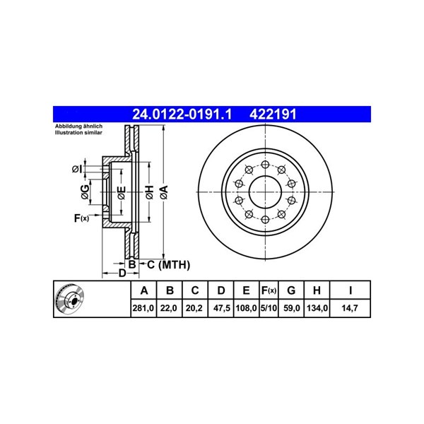 Bromsskiva Ventilerad, Framaxel Ate 24.0122-0191.1 ATE
