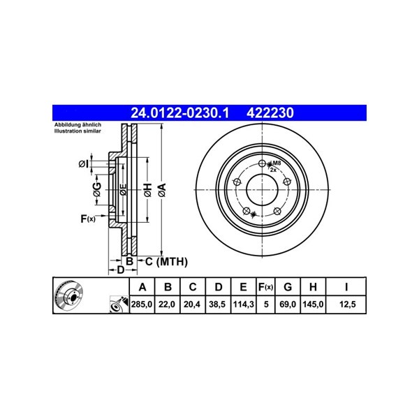 Bromsskiva Ventilerad, Framaxel Ate 24.0122-0230.1 ATE Bromsskiva Ventilerad, Framaxel Ate 24.0122-0230.1 ATE