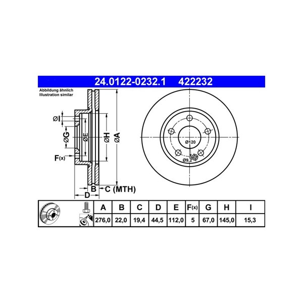 Bromsskiva Ventilerad, Framaxel Ate 24.0122-0232.1 ATE Bromsskiva Ventilerad, Framaxel Ate 24.0122-0232.1 ATE