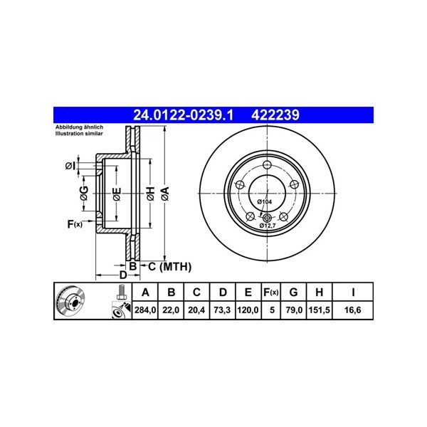 Bromsskiva Ventilerad, Framaxel Ate 24.0122-0239.1 ATE Bromsskiva Ventilerad, Framaxel Ate 24.0122-0239.1 ATE