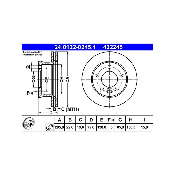 Bromsskiva Ventilerad, Framaxel Ate 24.0122-0245.1 ATE Bromsskiva Ventilerad, Framaxel Ate 24.0122-0245.1 ATE