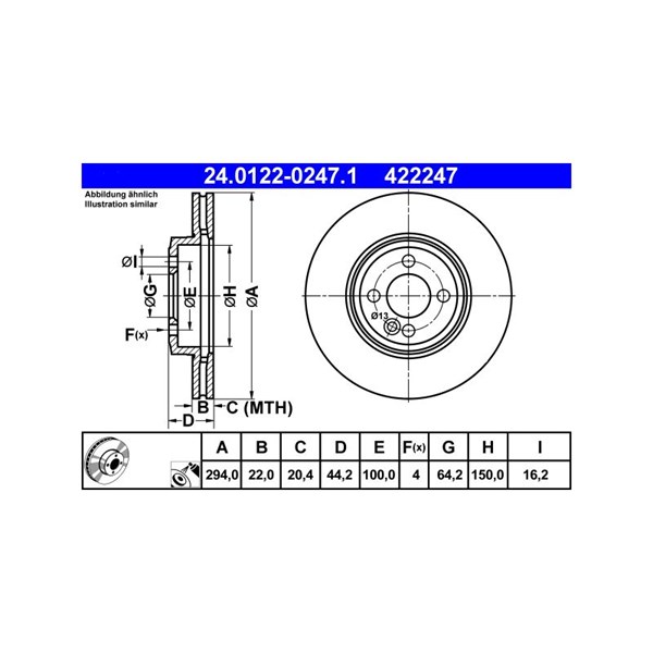Bromsskiva Ventilerad, Framaxel Ate 24.0122-0247.1 ATE Bromsskiva Ventilerad, Framaxel Ate 24.0122-0247.1 ATE