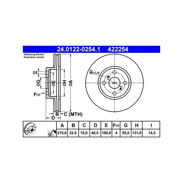 Bromsskiva Ventilerad, Framaxel Ate 24.0122-0254.1 ATE