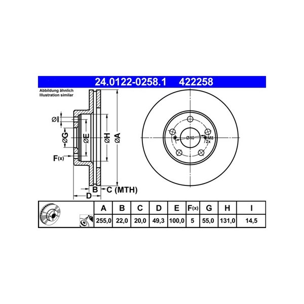 Bromsskiva Ventilerad, Framaxel Ate 24.0122-0258.1 ATE
