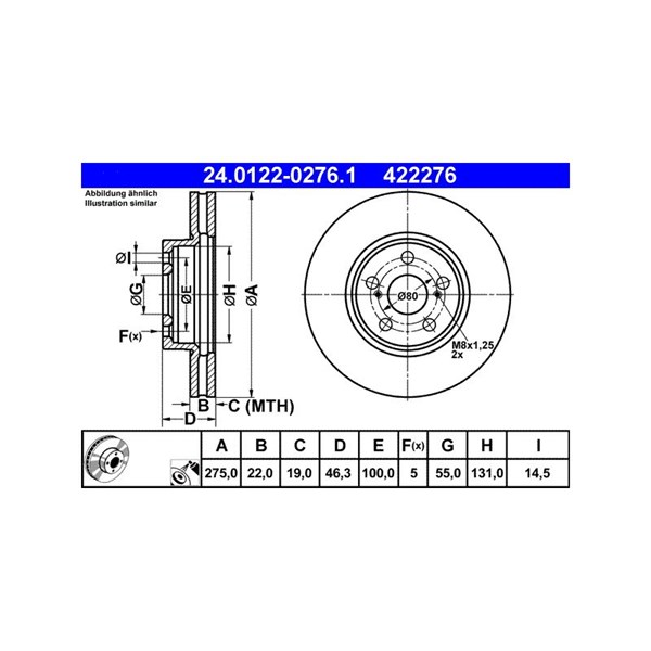 Bromsskiva Ventilerad, Framaxel Ate 24.0122-0276.1 ATE Bromsskiva Ventilerad, Framaxel Ate 24.0122-0276.1 ATE