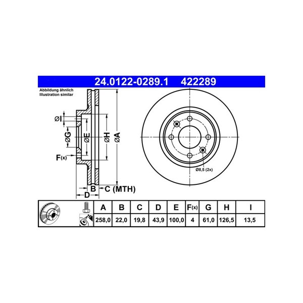 Bromsskiva Ventilerad, Framaxel Ate 24.0122-0289.1 ATE