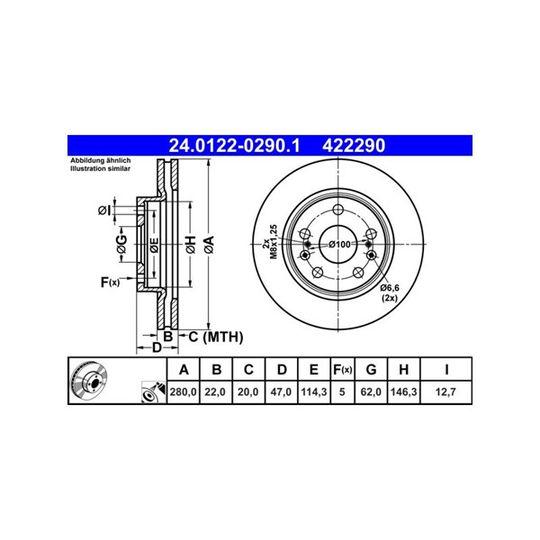 Bromsskiva Ventilerad, Framaxel Ate 24.0122-0290.1 ATE Bromsskiva Ventilerad, Framaxel Ate 24.0122-0290.1 ATE