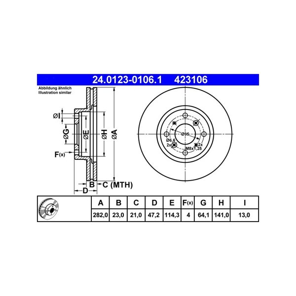 Bromsskiva Ventilerad, Framaxel Ate 24.0123-0106.1 ATE Bromsskiva Ventilerad, Framaxel Ate 24.0123-0106.1 ATE