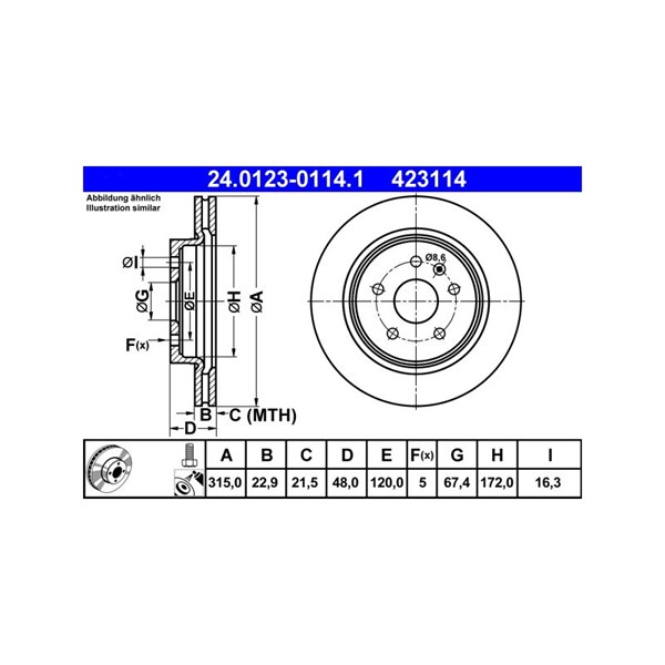 Bromsskiva Ventilerad, Bakaxel Ate 24.0123-0114.1 ATE Bromsskiva Ventilerad, Bakaxel Ate 24.0123-0114.1 ATE
