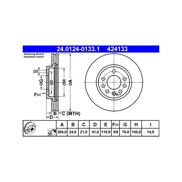 Bromsskiva Ventilerad, Framaxel Ate 24.0124-0133.1 ATE Bromsskiva Ventilerad, Framaxel Ate 24.0124-0133.1 ATE