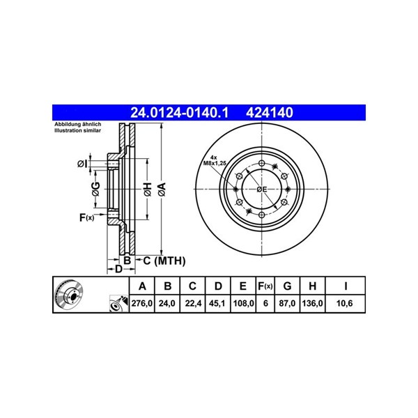 Bromsskiva Ventilerad, Framaxel Ate 24.0124-0140.1 ATE Bromsskiva Ventilerad, Framaxel Ate 24.0124-0140.1 ATE