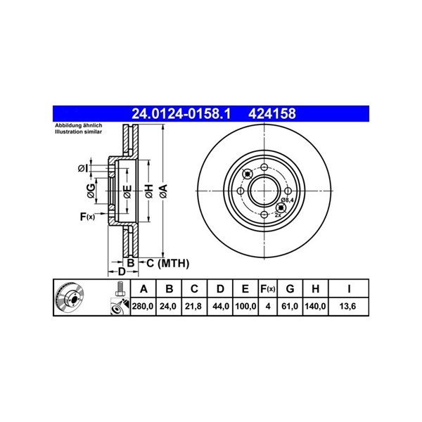 Bromsskiva Ventilerad, Framaxel Ate 24.0124-0158.1 ATE