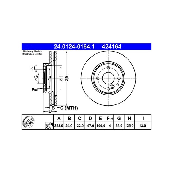 Bromsskiva Ventilerad, Framaxel Ate 24.0124-0164.1 ATE