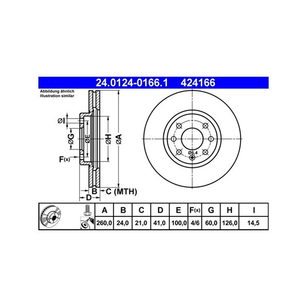 Bromsskiva Ventilerad, Framaxel Ate 24.0124-0166.1 ATE Bromsskiva Ventilerad, Framaxel Ate 24.0124-0166.1 ATE