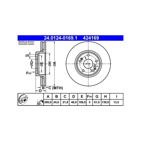 Bromsskiva Ventilerad, Framaxel Ate 24.0124-0169.1 ATE Bromsskiva Ventilerad, Framaxel Ate 24.0124-0169.1 ATE