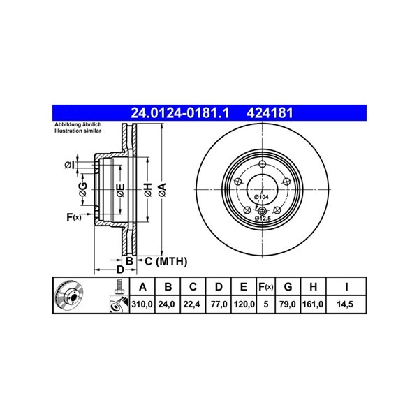 Bromsskiva Ventilerad, Framaxel Ate 24.0124-0181.1 ATE Bromsskiva Ventilerad, Framaxel Ate 24.0124-0181.1 ATE