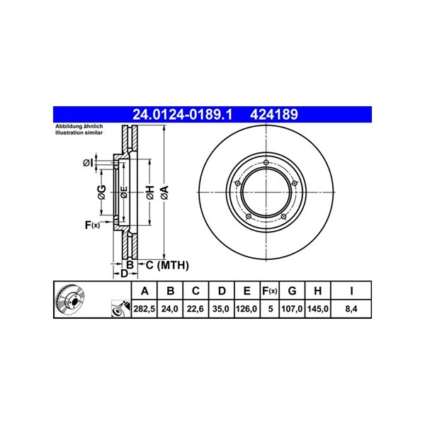 Bromsskiva Ventilerad, Framaxel Ate 24.0124-0189.1 ATE Bromsskiva Ventilerad, Framaxel Ate 24.0124-0189.1 ATE
