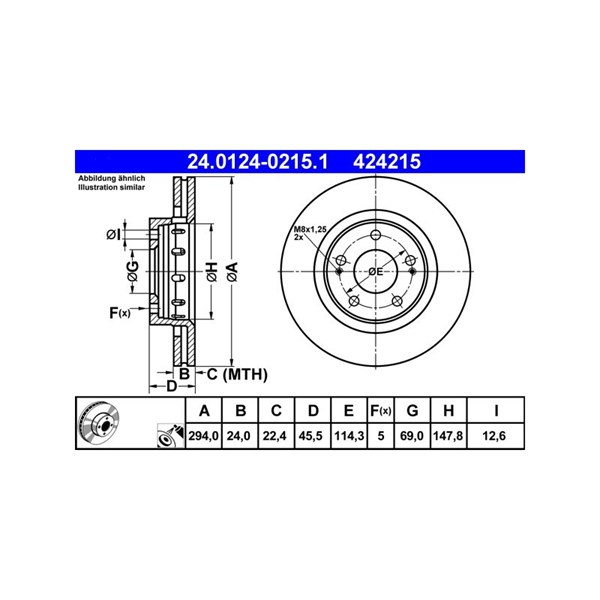 Bromsskiva Ventilerad, Framaxel Ate 24.0124-0215.1 ATE Bromsskiva Ventilerad, Framaxel Ate 24.0124-0215.1 ATE