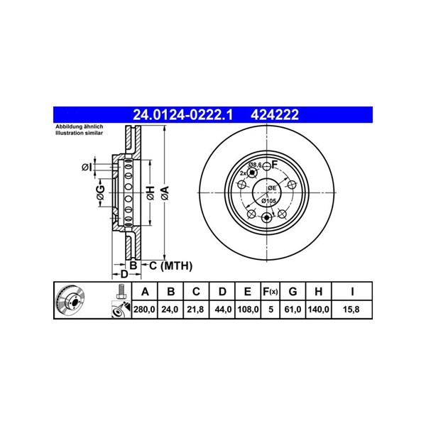 Bromsskiva Ventilerad, Framaxel Ate 24.0124-0222.1 ATE Bromsskiva Ventilerad, Framaxel Ate 24.0124-0222.1 ATE