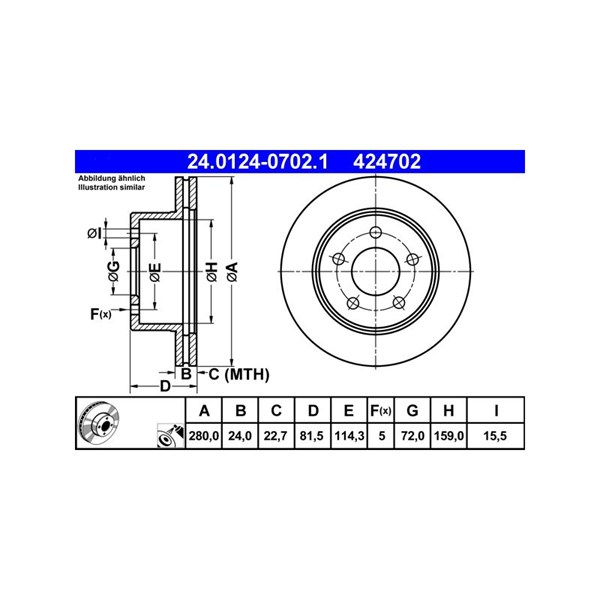 Bromsskiva Ventilerad, Framaxel Ate 24.0124-0702.1 ATE Bromsskiva Ventilerad, Framaxel Ate 24.0124-0702.1 ATE