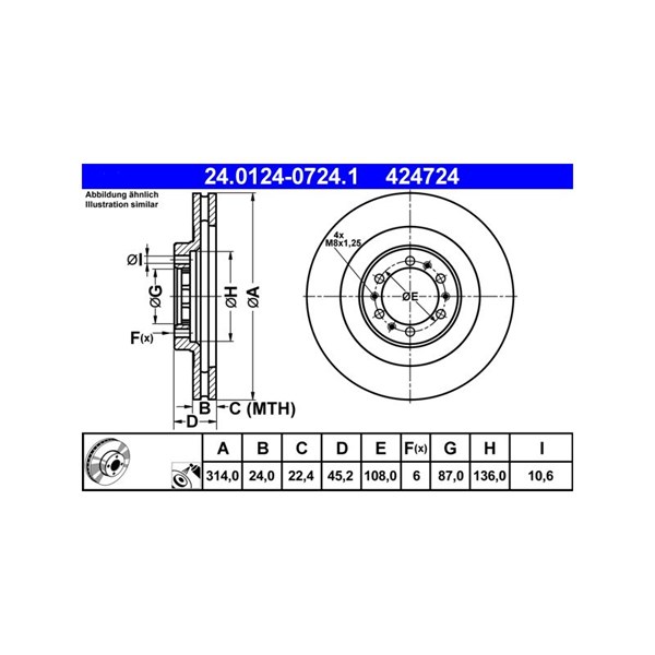 Bromsskiva Ventilerad, Framaxel Ate 24.0124-0724.1 ATE
