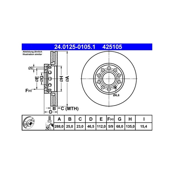 Bromsskiva Ventilerad, Framaxel Ate 24.0125-0105.1 ATE Bromsskiva Ventilerad, Framaxel Ate 24.0125-0105.1 ATE