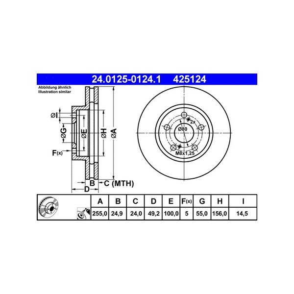 Bromsskiva Ventilerad, Framaxel Ate 24.0125-0124.1 ATE Bromsskiva Ventilerad, Framaxel Ate 24.0125-0124.1 ATE