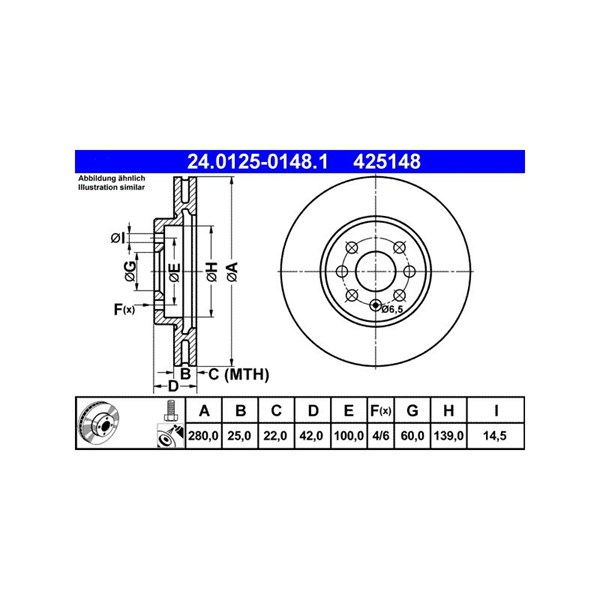 Bromsskiva Ventilerad, Framaxel Ate 24.0125-0148.1 ATE Bromsskiva Ventilerad, Framaxel Ate 24.0125-0148.1 ATE