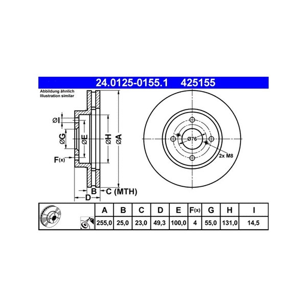 Bromsskiva Ventilerad, Framaxel Ate 24.0125-0155.1 ATE