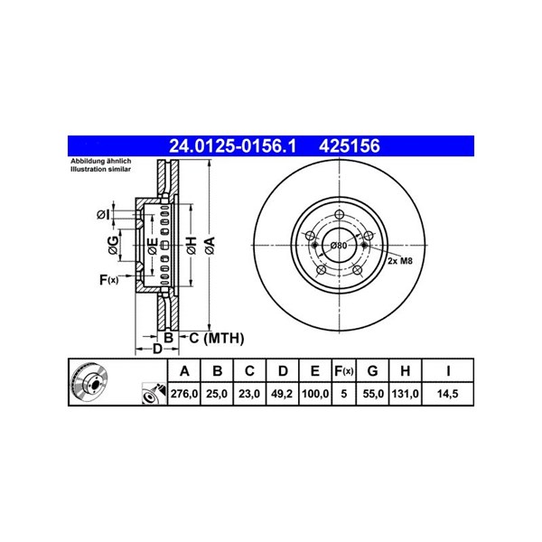 Bromsskiva Ventilerad, Framaxel Ate 24.0125-0156.1 ATE
