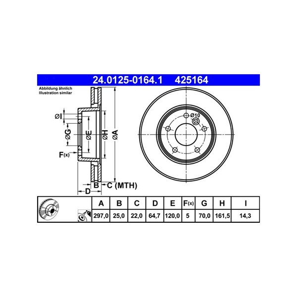 Bromsskiva Ventilerad, Framaxel Ate 24.0125-0164.1 ATE Bromsskiva Ventilerad, Framaxel Ate 24.0125-0164.1 ATE