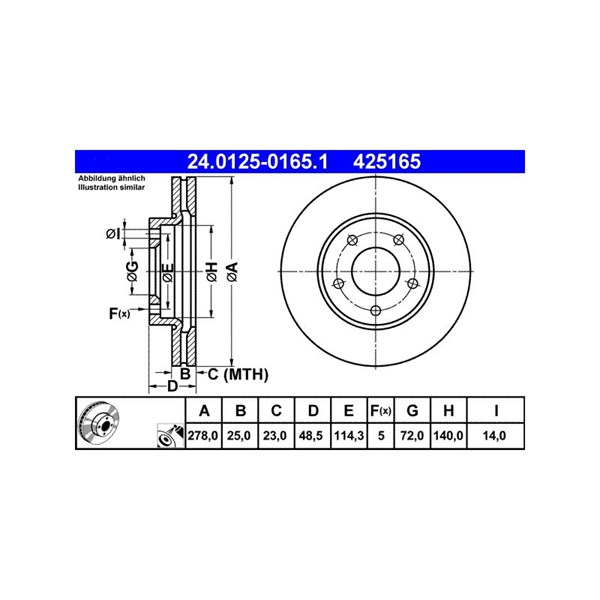 Bromsskiva Ventilerad, Framaxel Ate 24.0125-0165.1 ATE Bromsskiva Ventilerad, Framaxel Ate 24.0125-0165.1 ATE