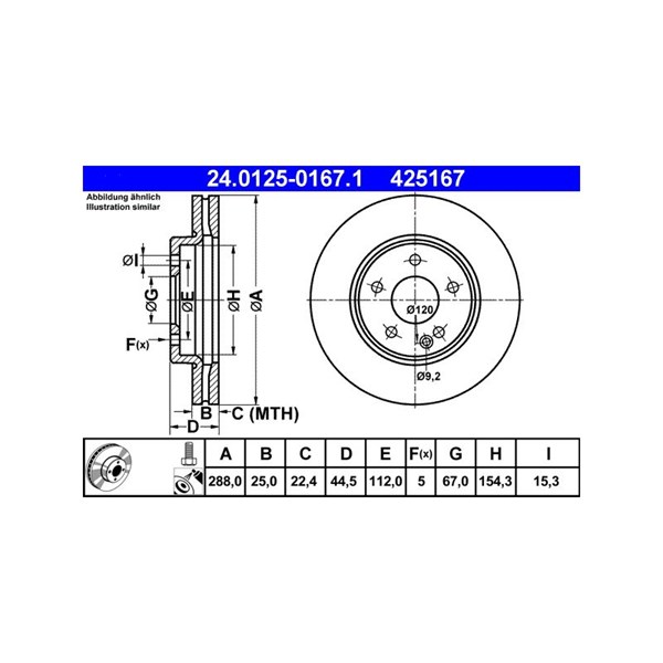 Bromsskiva Ventilerad, Framaxel Ate 24.0125-0167.1 ATE