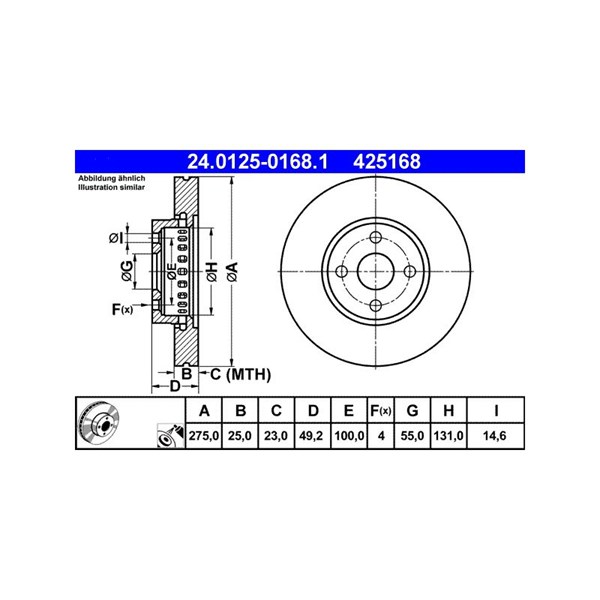 Bromsskiva Ventilerad, Framaxel Ate 24.0125-0168.1 ATE