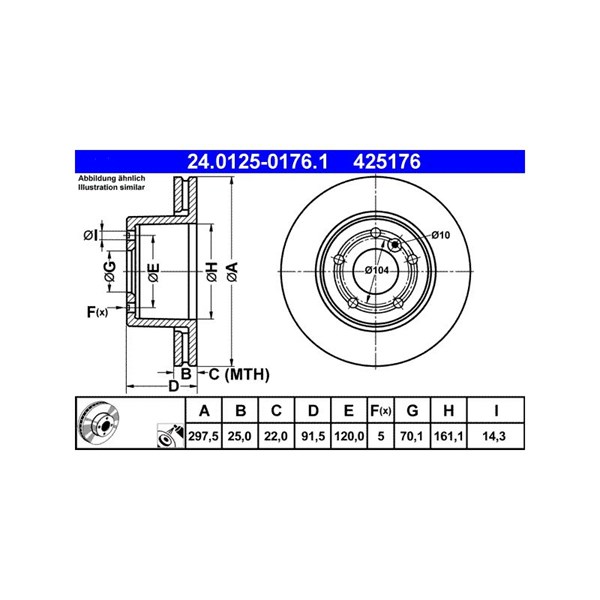 Bromsskiva Ventilerad, Framaxel Ate 24.0125-0176.1 ATE Bromsskiva Ventilerad, Framaxel Ate 24.0125-0176.1 ATE