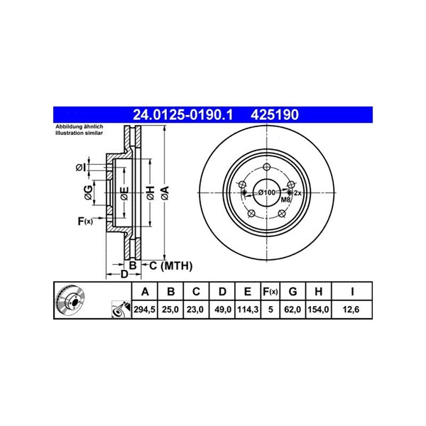 Bromsskiva Ventilerad, Framaxel Ate 24.0125-0190.1 ATE