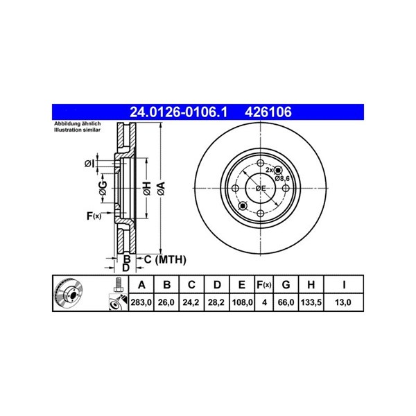 Bromsskiva Ventilerad, Framaxel Ate 24.0126-0106.1 ATE Bromsskiva Ventilerad, Framaxel Ate 24.0126-0106.1 ATE