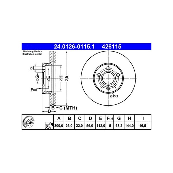 Bromsskiva Ventilerad, Framaxel Ate 24.0126-0115.1 ATE