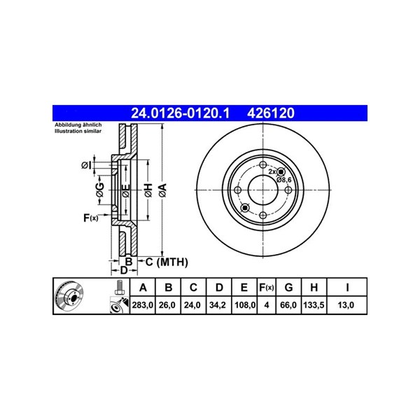 Bromsskiva Ventilerad, Framaxel Ate 24.0126-0120.1 ATE